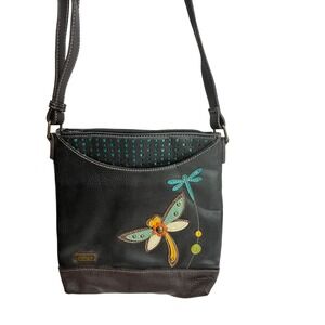 Chala Dragonfly Crossbody Bag Black Brown Faux Leather Messenger Laser Cut Heart